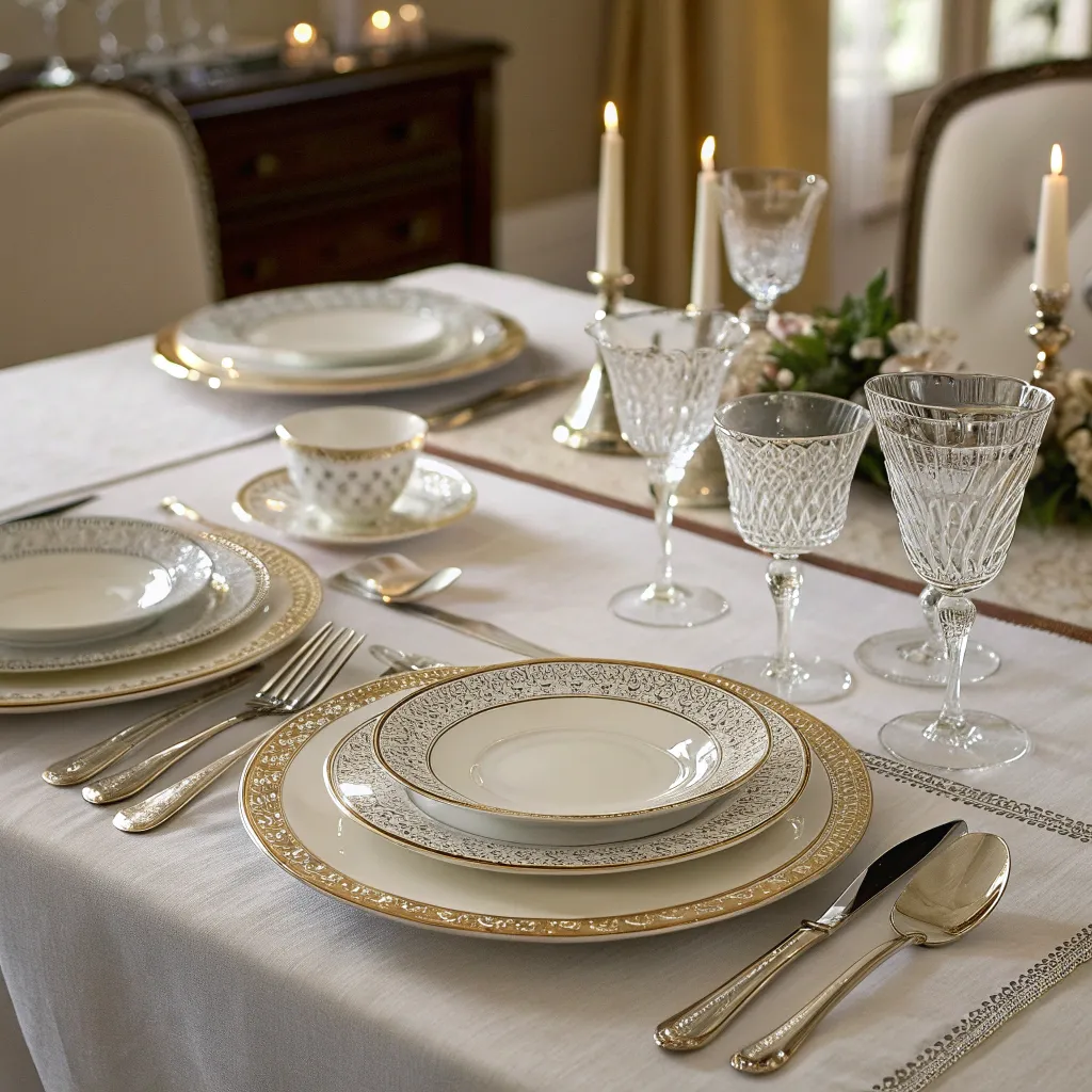 Elegant dinnerware set on a dining table